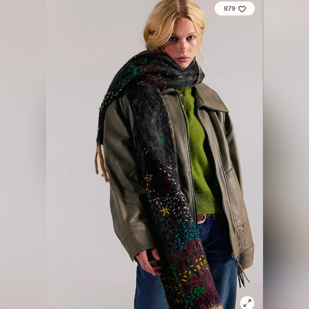 Free People X De Sienna Scotty Plaid Embroidered Scarf